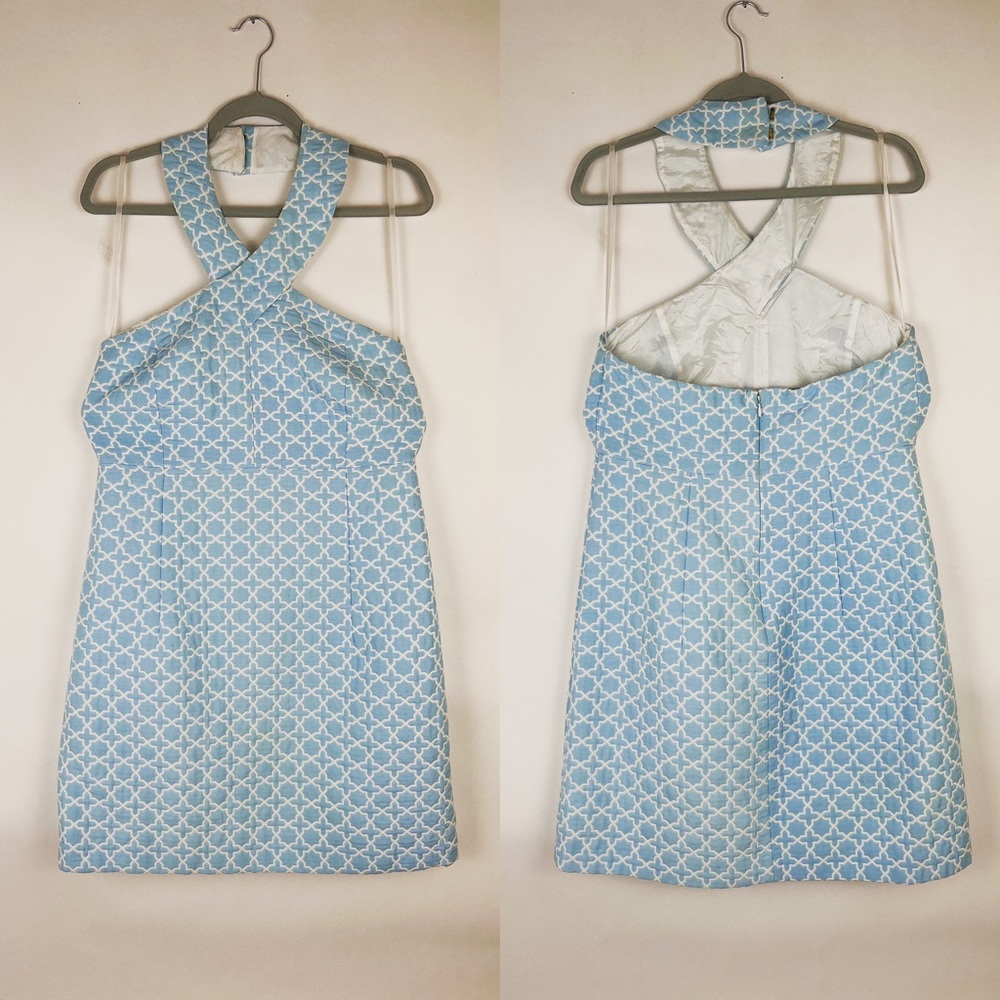 MICHAEL KORS Matelasse Halter Dress Aegean Aqua and white